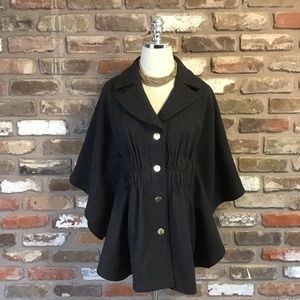 HILARY RADLEY Charcoal Gray Wool Cinched Waist Poncho Cape Coat S